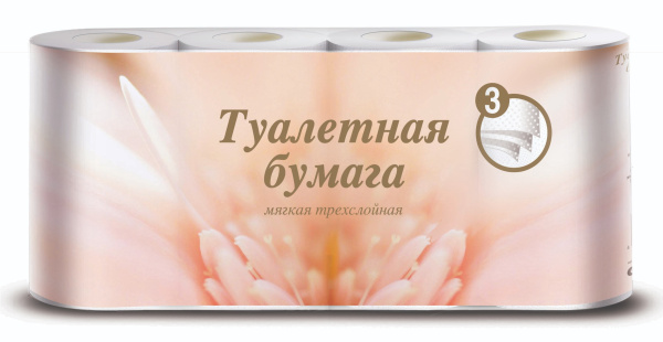 Туалетная бумага на втулке Veiro 3-х слойная, 8шт_19м белая
