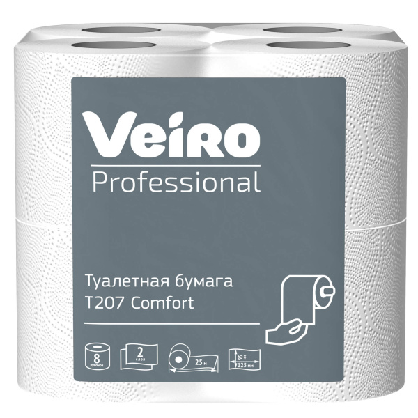 Туалетная бумага на втулке VEIRO PROFESSIONAL Comfort 2-х слойная, 8шт_25м, белая T207