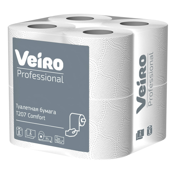 4_Туалетная бумага на втулке VEIRO PROFESSIONAL Comfort 2-х слойная, 8шт_25м, белая T207